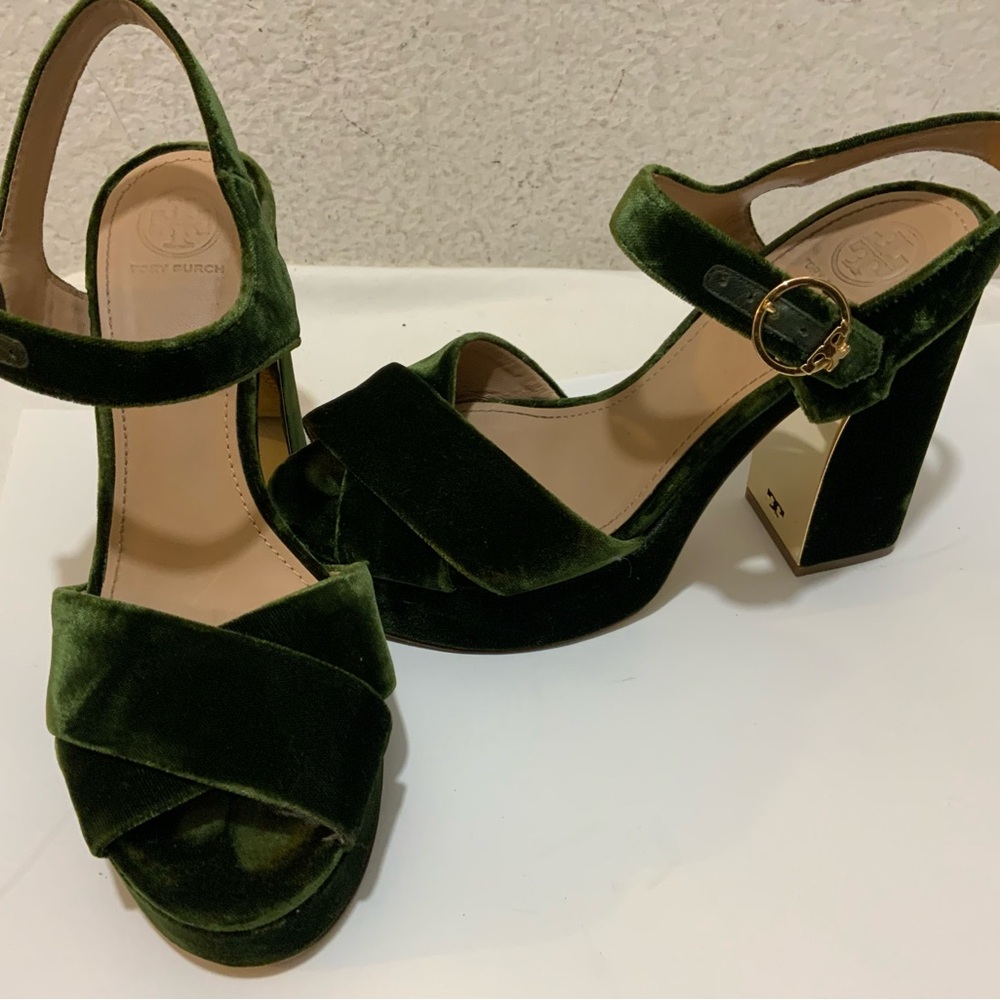 Tory Burch Loretta Velvet Platform Sandals 7 M - Picture 5 of 14